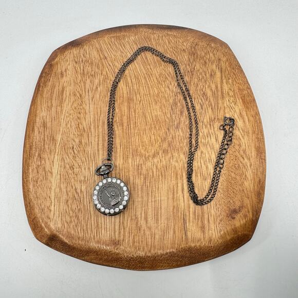 Statue of Liberty New York Watch Locket Necklace 30" Nickle Finish With Crystals - Picture 2 of 9